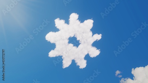 3d rendering of white clouds in shape of symbol of haykal on blue sky with sun