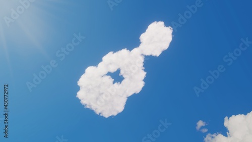 3d rendering of white clouds in shape of symbol of guitar on blue sky with sun