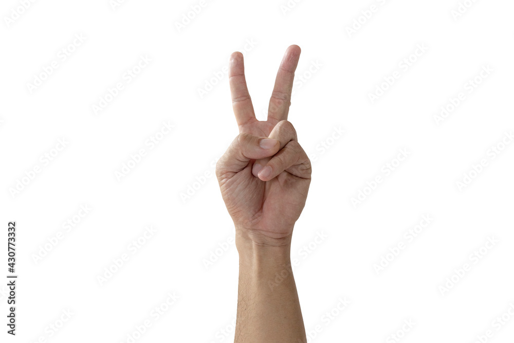 Raise your hand with two fingers isolated on white background Raise your hand with two fingers isolated on white background