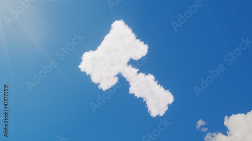 3d rendering of white clouds in shape of symbol of gavel on blue sky with sun