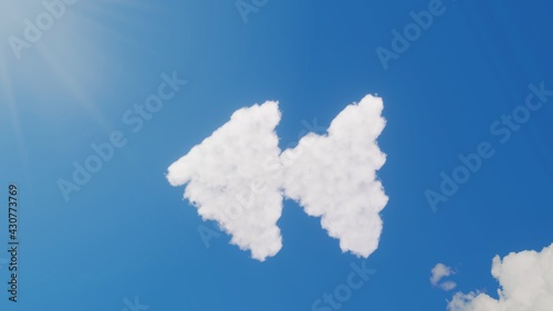 3d rendering of white clouds in shape of symbol of forward on blue sky with sun
