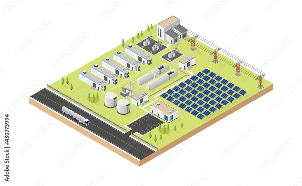hydrogen microgrid with solar cell in isometric graphic hydrogen microgrid with solar cell in isometric graphic