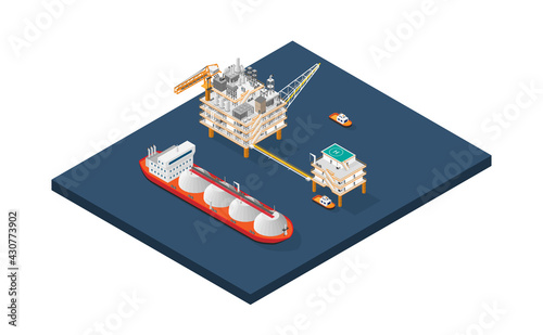 the gas platform, offshore platform, or offshore drilling rig with isometric graphic