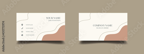 Elegant business card design template. Feminine background with pastel earth tone color. Vector illustration ready to print.
