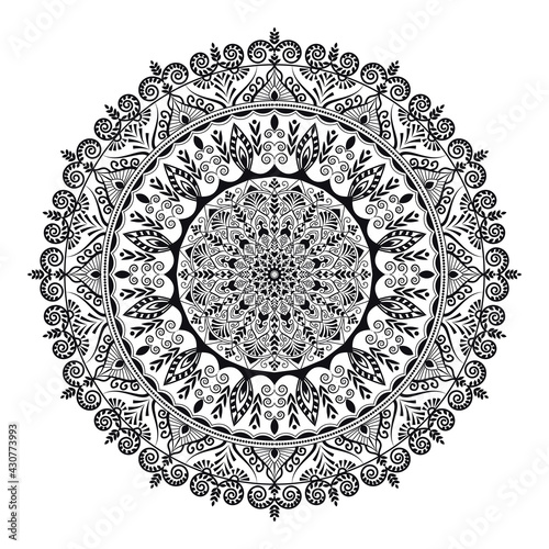 Vinatge abstract arabic allover black and white coloring flower mandala premium vector.