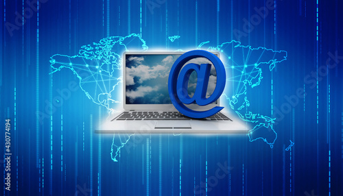 3d rendering E-mail symbol with laptop. Internet security concept