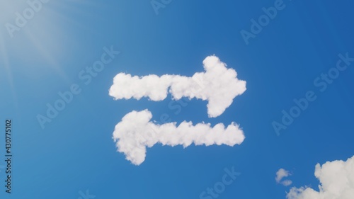3d rendering of white clouds in shape of symbol of exchange alt on blue sky with sun