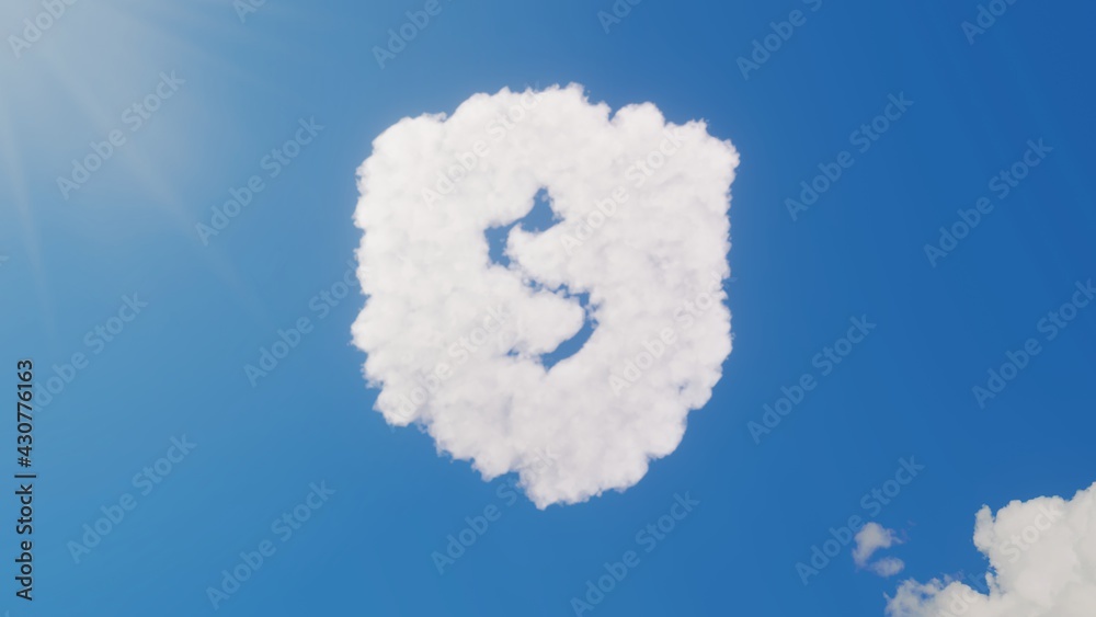 3d rendering of white clouds in shape of symbol of dollar on blue sky with sun