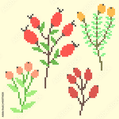 vector art embroidery berries