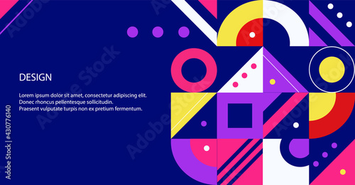 Poster, banner in neo-geometric style with geometric shapes and place for your text, template. 