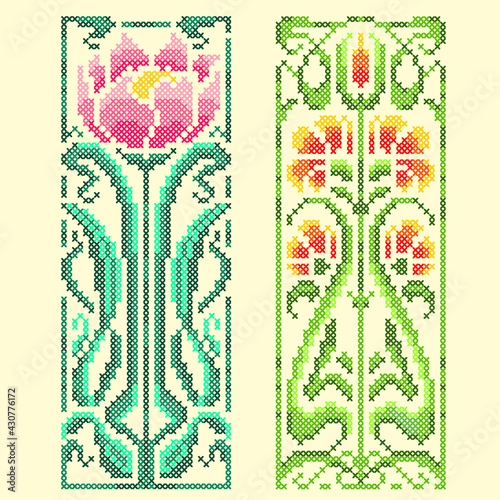 vector illustration cross stitch floral elements photo