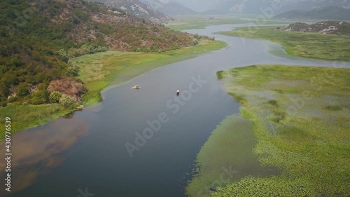 Wallpaper Mural Aerial View Of Boat On Tour At Lake Skadar With Mountain View In Montenegro, Europe. Torontodigital.ca