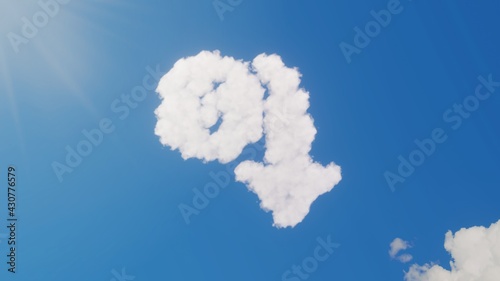 3d rendering of white clouds in shape of symbol of devaluation on blue sky with sun