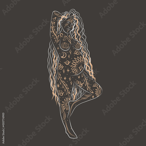 woman contour astrology, goddess of female power. zodiac signs, tarot cards, fortune-telling and predictions, forecast