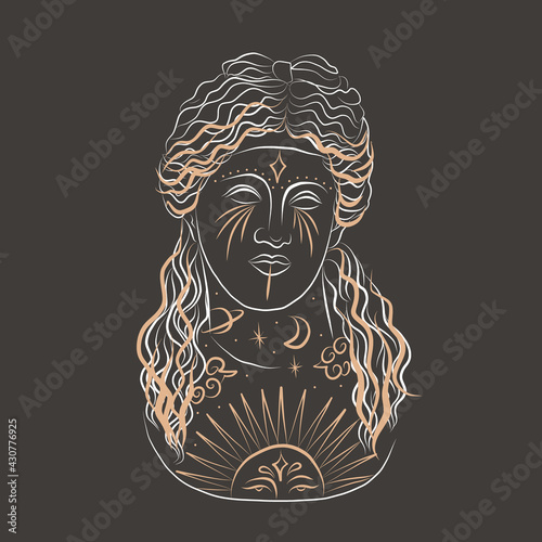 abstract illustration of a silhouette of the animal of the wild world. sacred geometry and celestial space bodies. bogel of the sun and moon