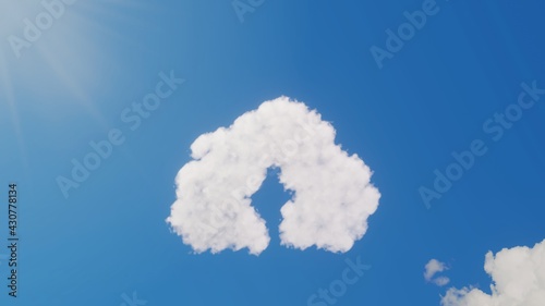 3d rendering of white clouds in shape of symbol of upload to cloud on blue sky with sun