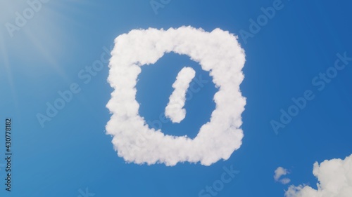 3d rendering of white clouds in shape of symbol of alarm clock on blue sky with sun