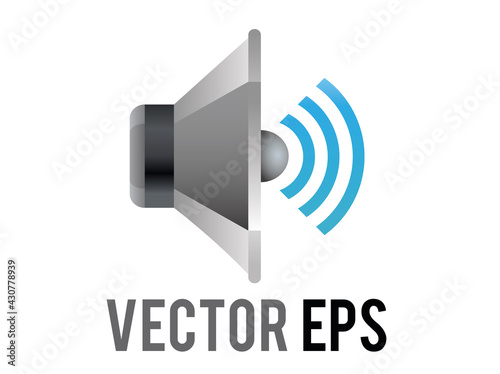 Vector silver and black circle sound music speaker high volume cone displayed icon in side view