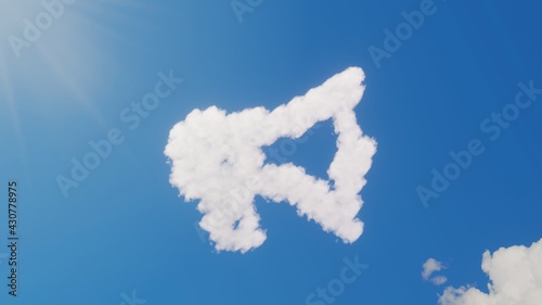 3d rendering of white clouds in shape of symbol of bullhorn on blue sky with sun