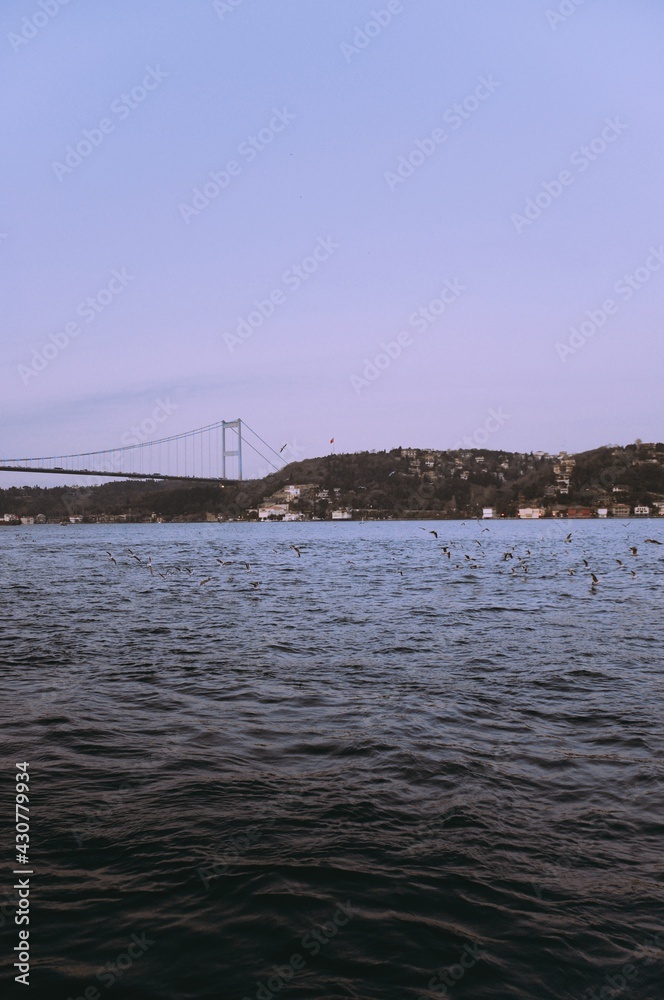 Obraz premium Cable-stayed bridge over Bosphorus at sunset (Istanbul, Turkey)