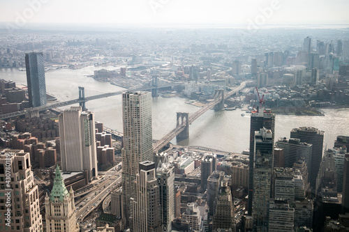 Skyline of New York, showing Manhattan; Brooklyn, Brooklyn Bridge, Manhattan Bridge and Hudson River