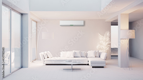 large luxury modern bright interiors with air conditioning illustration 3D rendering