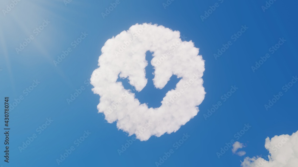 3d rendering of white clouds in shape of symbol of down arrow in circle on blue sky with sun 3d rendering of white clouds in shape of symbol of down arrow in circle on blue sky with sun