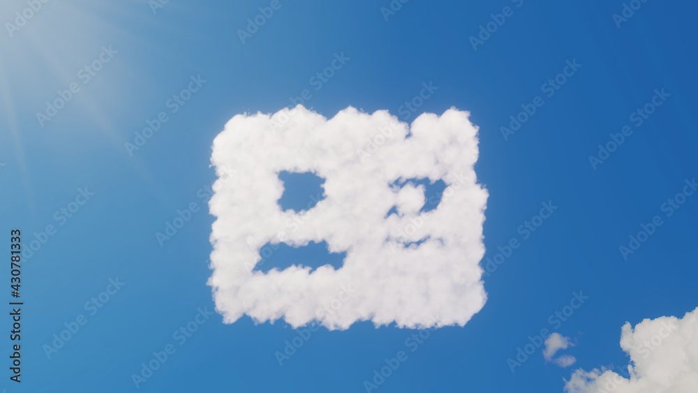 3d rendering of white clouds in shape of symbol of address card on blue sky with sun 3d rendering of white clouds in shape of symbol of address card on blue sky with sun