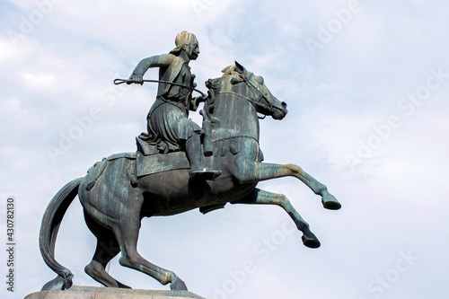 the equestrian statue of George Karaiskakis in Athens, Greece. cloudy day