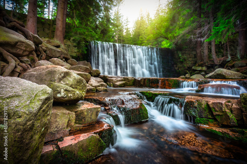 Beautiful scenery of the Wild Waterfall on the Łomnica river, Karpacz. Poland