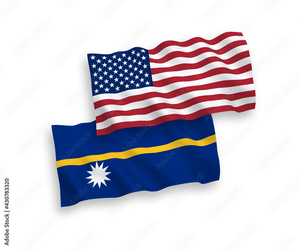 Flags of Republic of Nauru and America on a white background Flags of Republic of Nauru and America on a white background