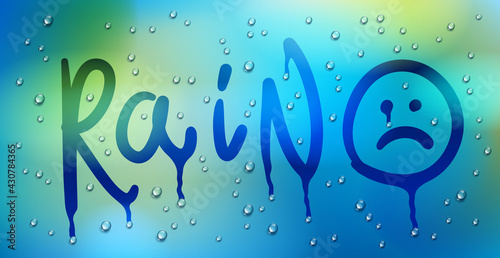 Rain word and sad smiley dr...