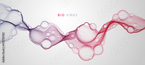 Biological mutation, microscopic virus, dotted vector particles shape, nano technology. Abstract flowing wide wallpaper background. photo