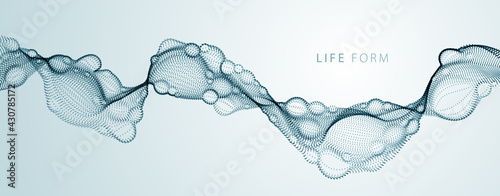 Abstract vector flowing wide wallpaper background. Biological mutation, microscopic virus, dotted particles shape, nano technology. Abstract flowing wide wallpaper background.