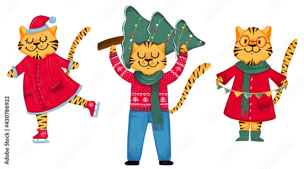 Fototapeta premium set of characters tigers 2022, symbol of the year set