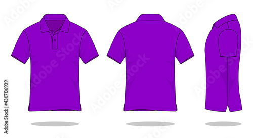 Purple short sleeve polo shirt template vector on white background.Front, back and view.