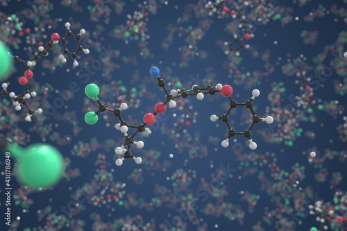 Deltamethrin molecule made with balls, conceptual molecular model. Chemical 3d rendering