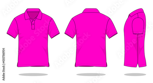 Pink short sleeve polo shirt template vector on white background.Front, back and view.