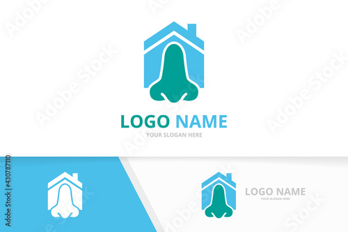 Vector nose and house logo combination. ENT clinic, otolaryngology logotype design template.