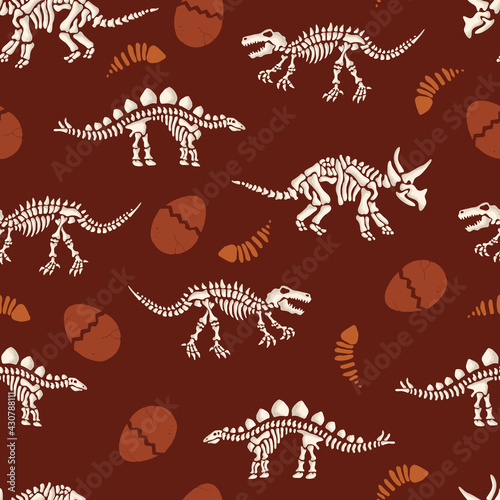 Dinosaurs Skeletons Underground Vector Seamless Pattern