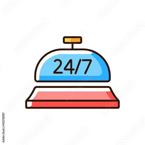 24 hour concierge service RGB color icon. Person who takes charge of all arrangements and solves any issues that may arisee in hotel. Isolated vector illustration