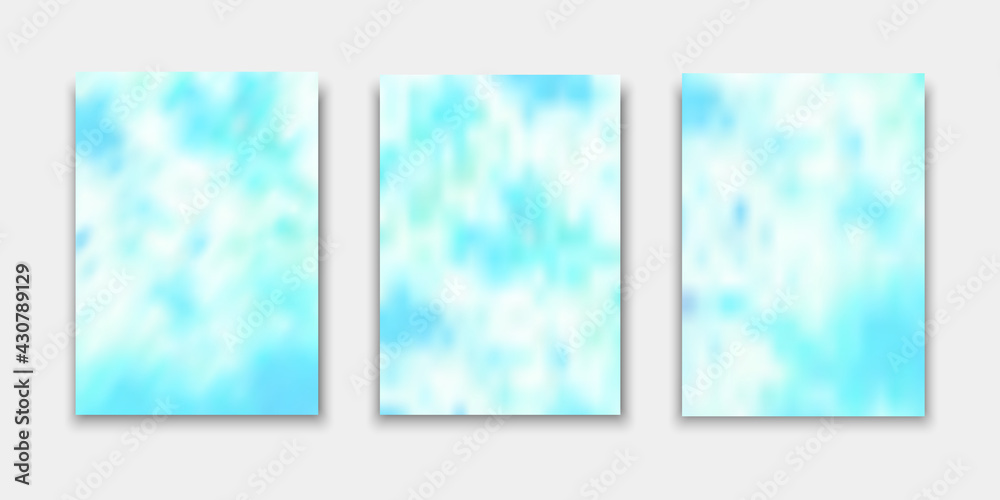 Set of cover templates. Hand painted psychedelic tie dye blurred background. Vector illustrations for flyers, posters and placards design.
