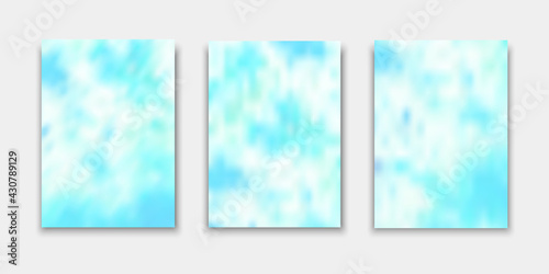 Set of cover templates. Hand painted psychedelic tie dye blurred background. Vector illustrations for flyers, posters and placards design.