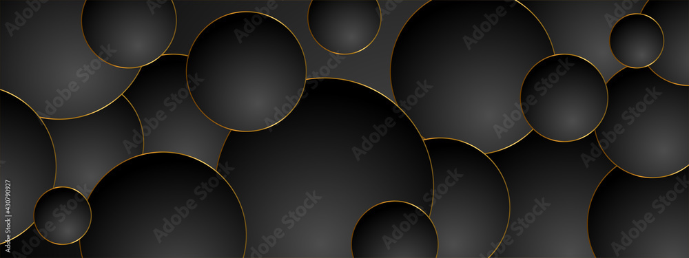 Abstract geometric clean minimal background with black and gold circles ...