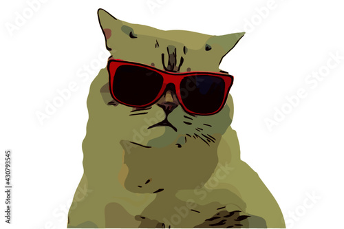 Cat in sunglasses funny vector art warm colors