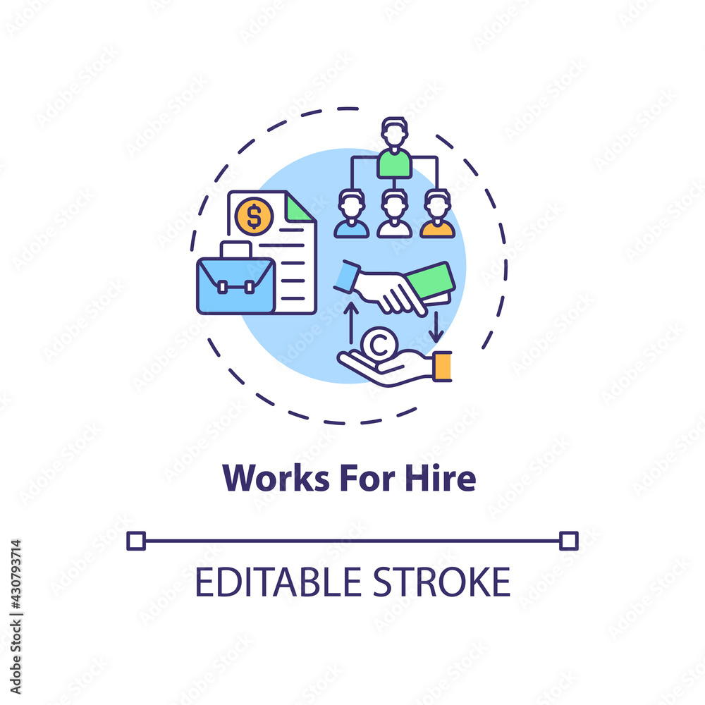 Working for hire concept icon. Copyright law special rule idea thin line illustration. Transferring rights to hiring party. Vector isolated outline RGB color drawing. Editable stroke