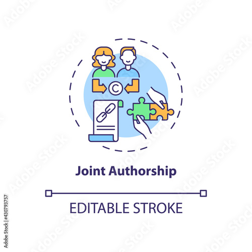 Joint authorship concept icon. Copyright law special rule idea thin line illustration. Joint work. Co-owners, collaborators, co-authors. Vector isolated outline RGB color drawing. Editable stroke