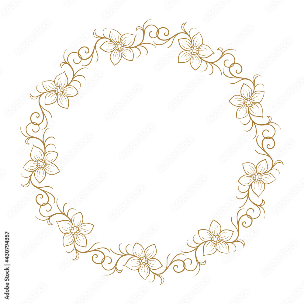 Vector round floral wreath. Elegant graphic frame.
