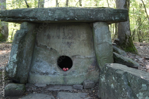 Ancient dolmen in the depths of the forest in the valley of the Pshada River in the North Caucasus photo