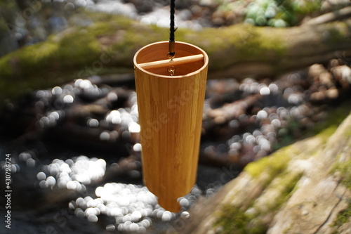 Koshi wind chimes outside in the forest for sound healing therapy, yoga and meditation, relax